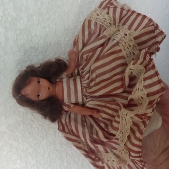 Collectible VINTAGE Story Book Doll Stripe Dress , Plastic Jointed Doll - Picture 1 of 12